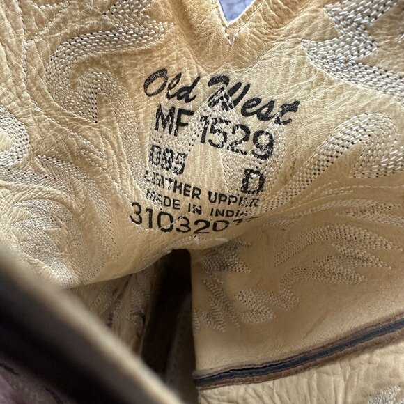 OLD WEST Mens Snip Toe Western Brown Leather Cowboy Boots Sty MF1529 Size 9.5D - Picture 9 of 9